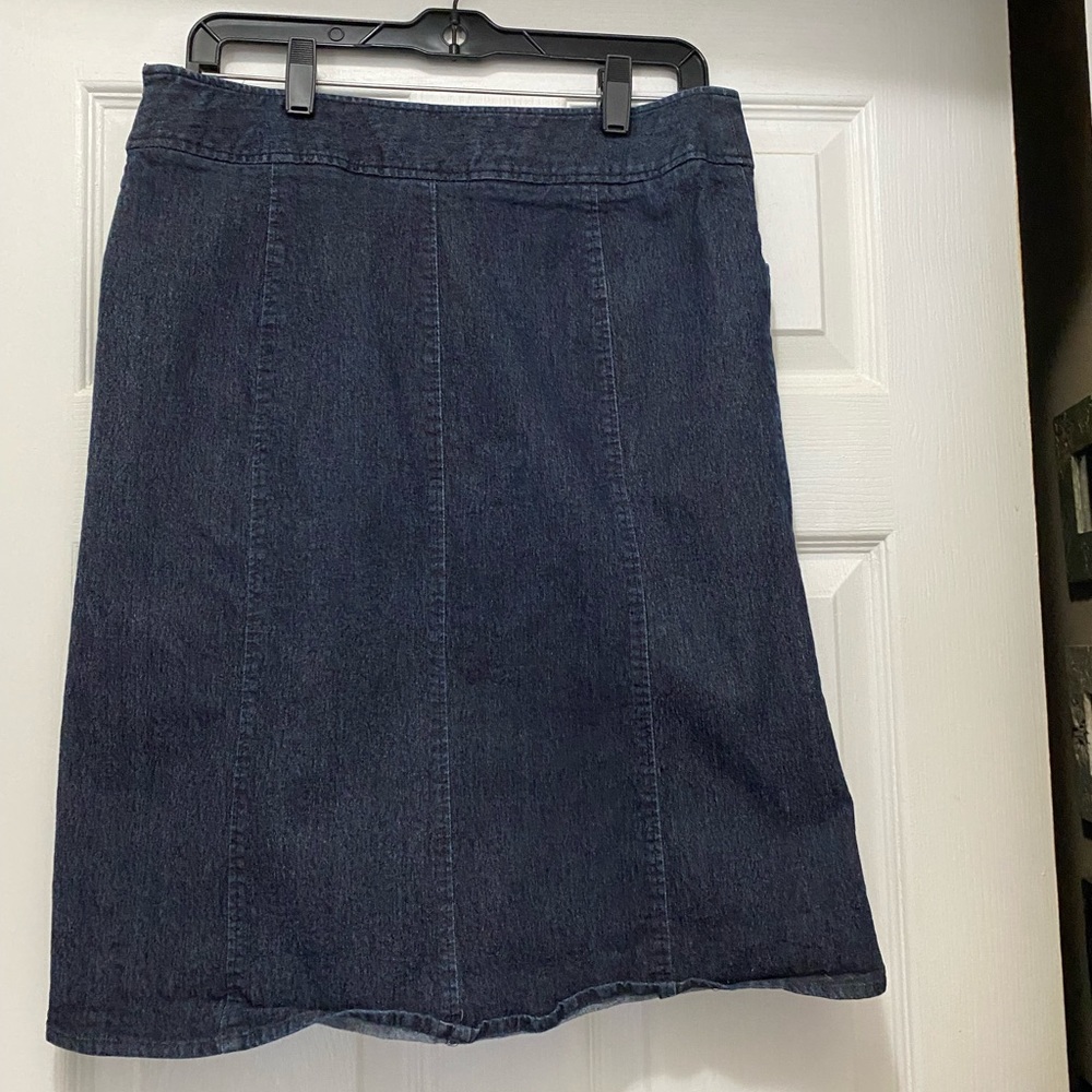 Jean skirt , just past the knee